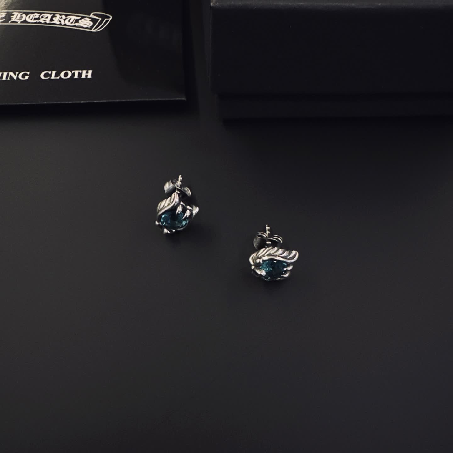 Chrome Hearts Chroma Charts Silver Blue Gemstone Stud Earrings